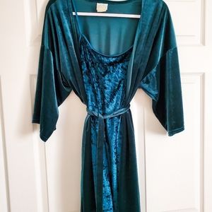 Vintage Secret Treasures Velvet Teal Lingerie Dress + Matching Robe - Size M